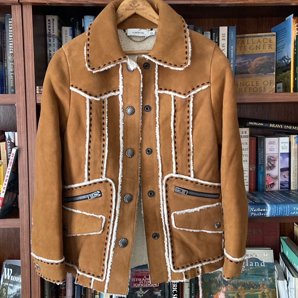 COACH Shearling Jacket in Amber Women's Size 0 - Picture 6 of 11